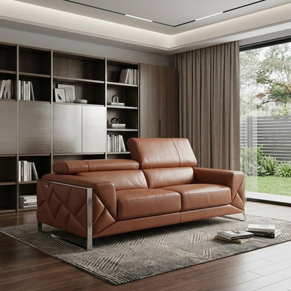 89" Camel Italian Leather Sofa With Silver Legs HomeRoots
