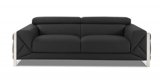 89" Dark Gray Italian Leather Sofa With Silver Legs HomeRoots