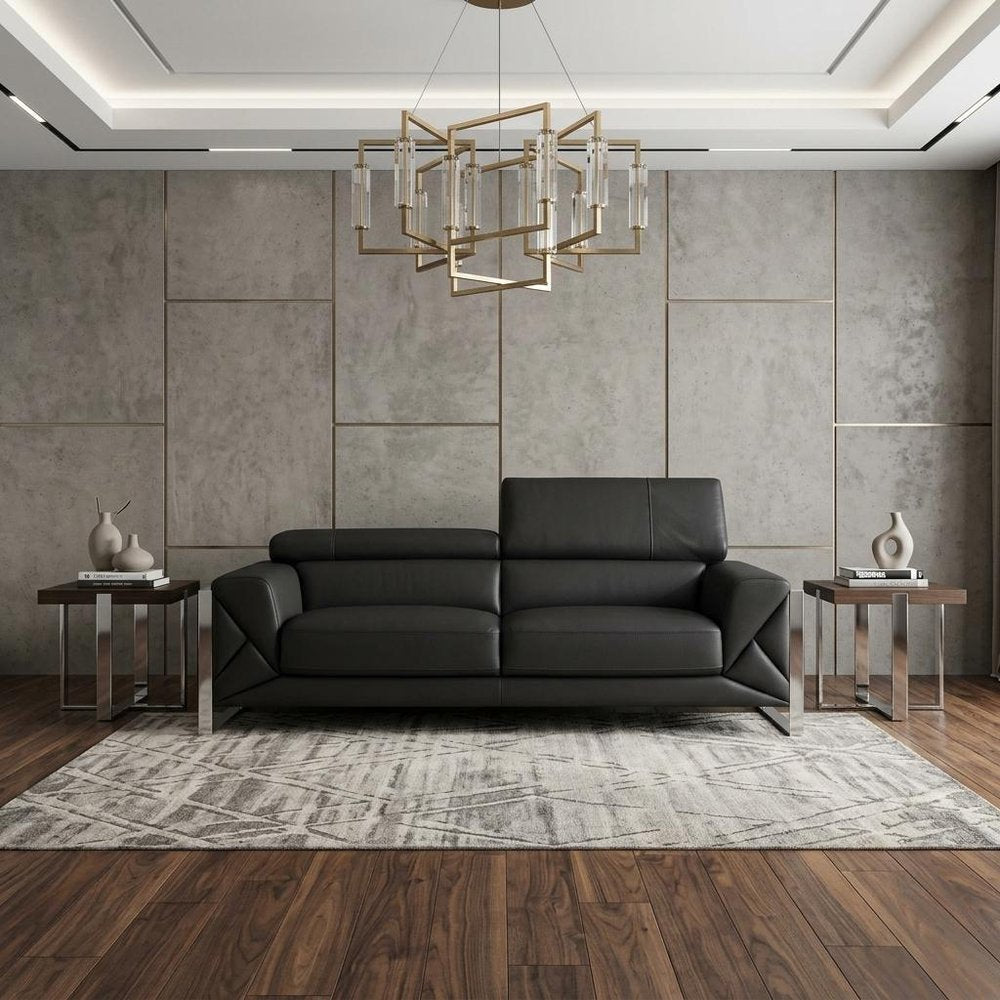 89" Dark Gray Italian Leather Sofa With Silver Legs HomeRoots