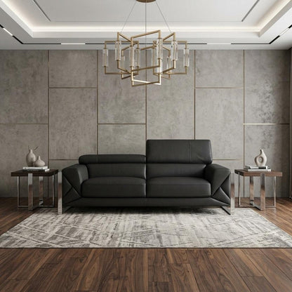 89" Dark Gray Italian Leather Sofa With Silver Legs HomeRoots