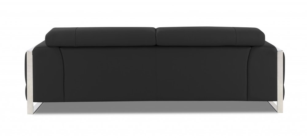 89" Dark Gray Italian Leather Sofa With Silver Legs HomeRoots
