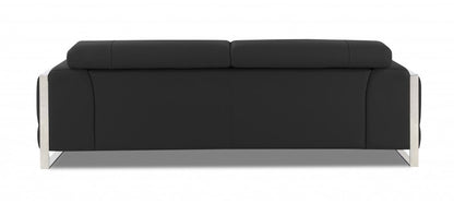 89" Dark Gray Italian Leather Sofa With Silver Legs HomeRoots