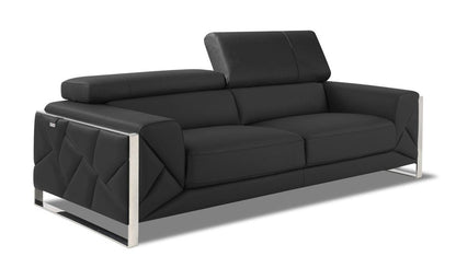 89" Dark Gray Italian Leather Sofa With Silver Legs HomeRoots