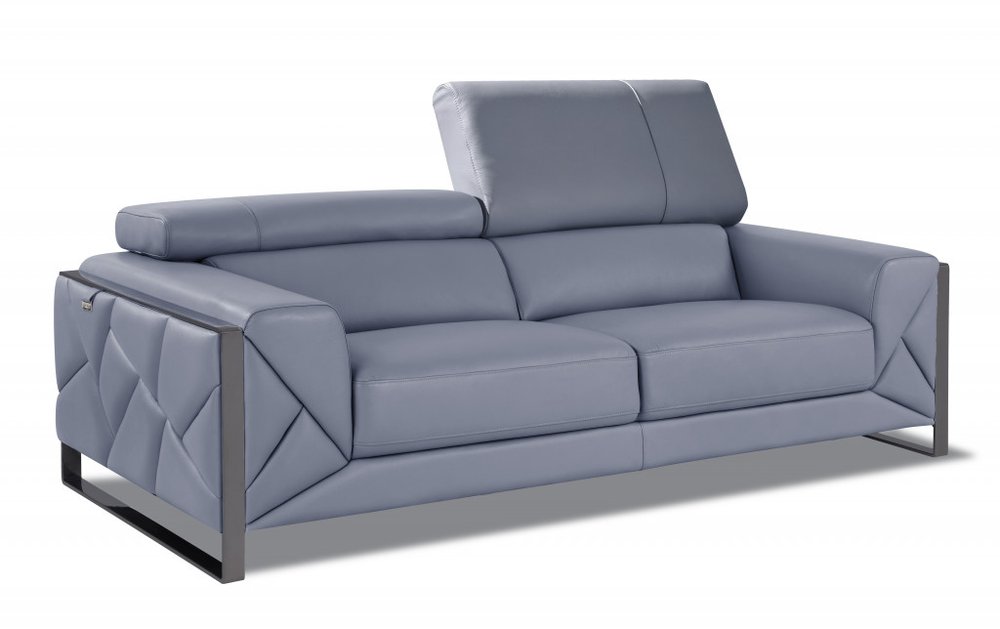 89" Light Blue Italian Leather Sofa With Chrome Legs — view 2