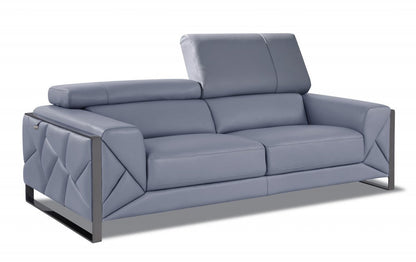 89" Light Blue Italian Leather Sofa With Chrome Legs HomeRoots