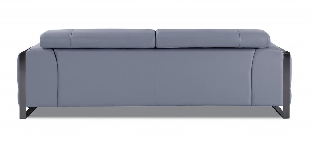 89" Light Blue Italian Leather Sofa With Chrome Legs — view 3