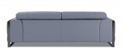 89" Light Blue Italian Leather Sofa With Chrome Legs HomeRoots
