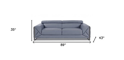 89" Light Blue Italian Leather Sofa With Chrome Legs HomeRoots