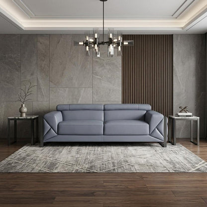 89" Light Blue Italian Leather Sofa With Chrome Legs HomeRoots