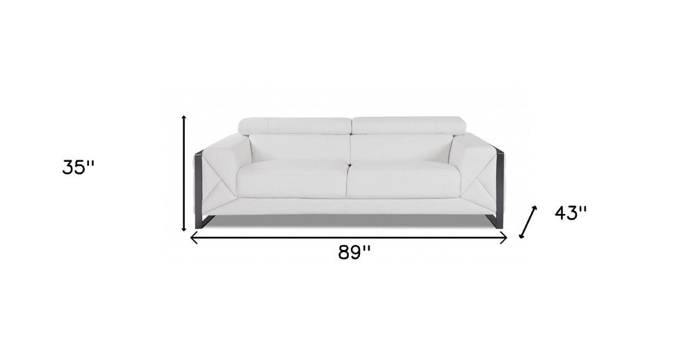 89" White Italian Leather Sofa With Chrome Legs HomeRoots