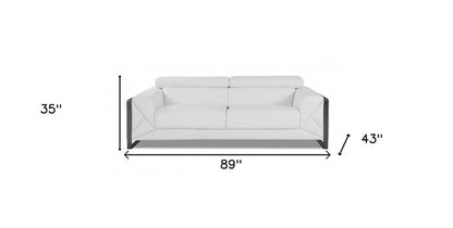 89" White Italian Leather Sofa With Chrome Legs HomeRoots