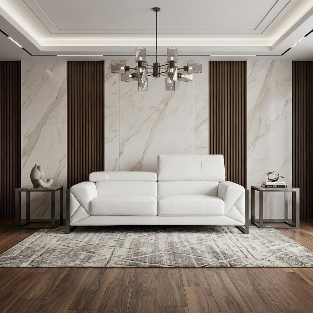 89" White Italian Leather Sofa With Chrome Legs HomeRoots