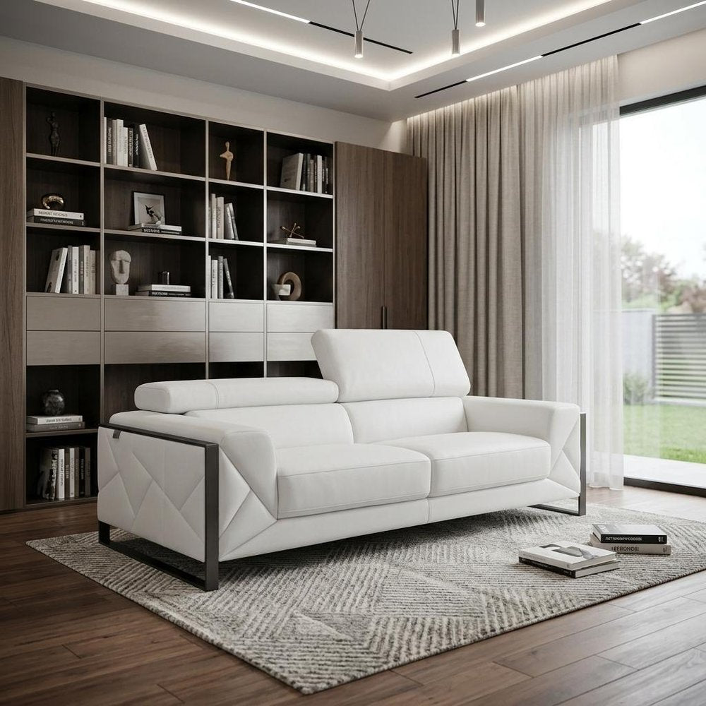 89" White Italian Leather Sofa With Chrome Legs HomeRoots