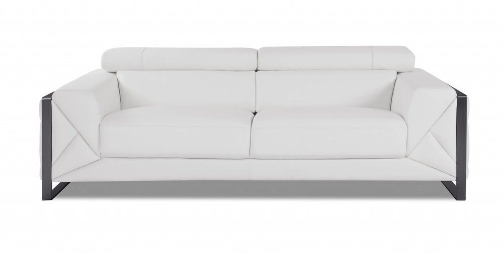 89" White Italian Leather Sofa With Chrome Legs HomeRoots
