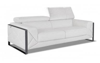 89" White Italian Leather Sofa With Chrome Legs HomeRoots