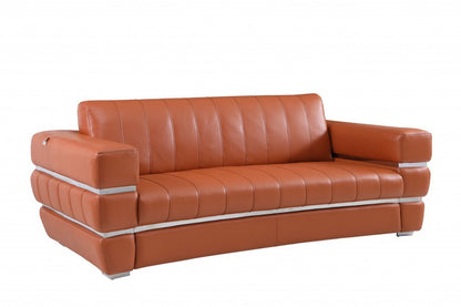 89" Camel Italian Leather Sofa With Silver Legs HomeRoots