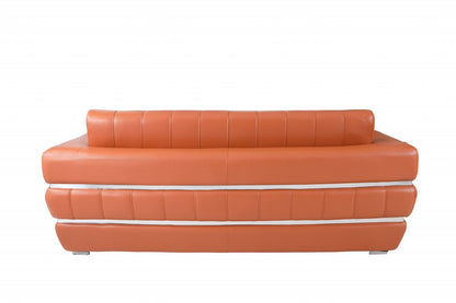 89" Camel Italian Leather Sofa With Silver Legs HomeRoots