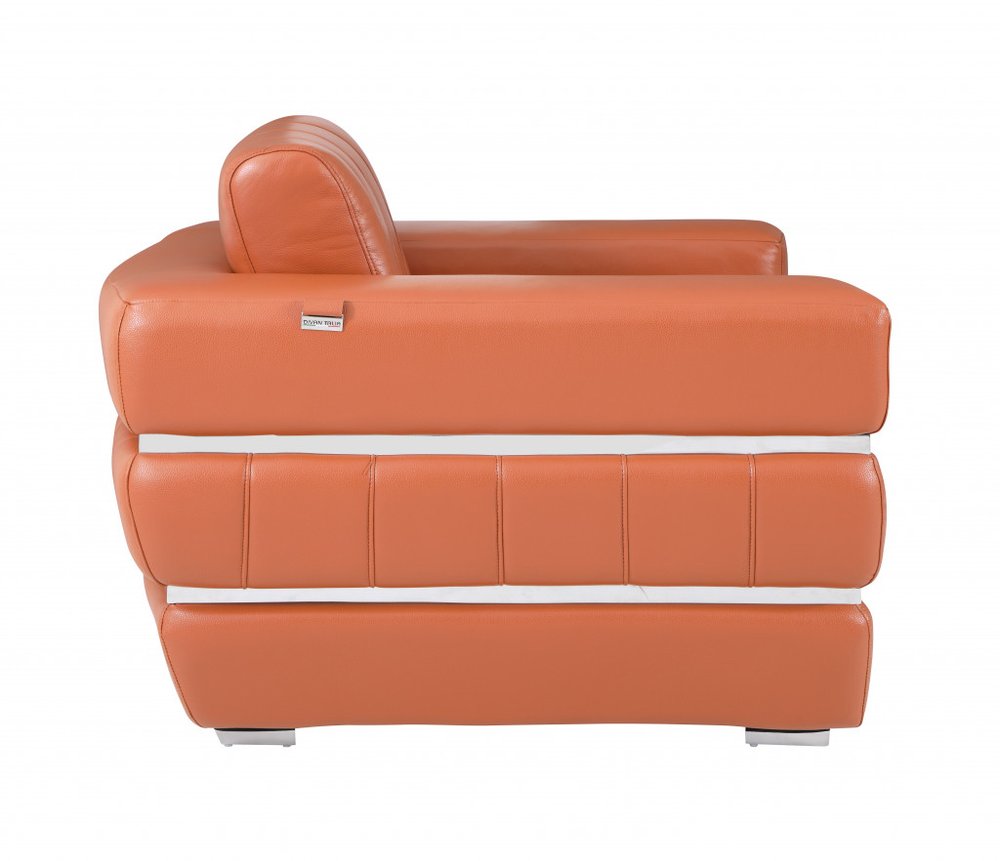 89" Camel Italian Leather Sofa With Silver Legs HomeRoots
