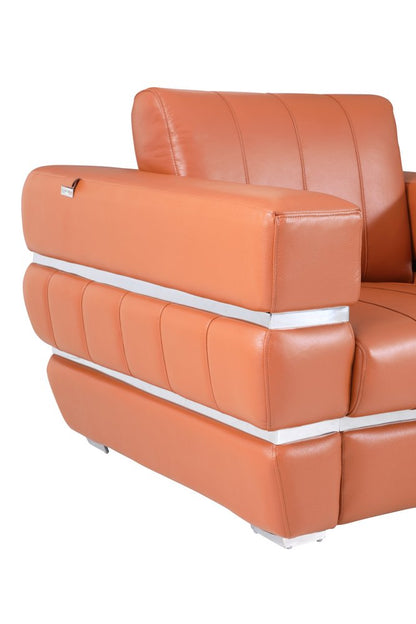 89" Camel Italian Leather Sofa With Silver Legs HomeRoots