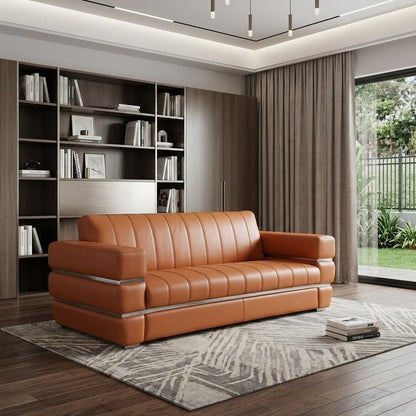 89" Camel Italian Leather Sofa With Silver Legs HomeRoots