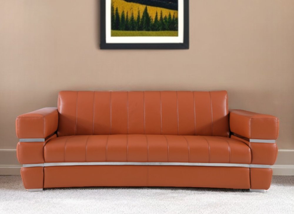 89" Camel Italian Leather Sofa With Silver Legs HomeRoots
