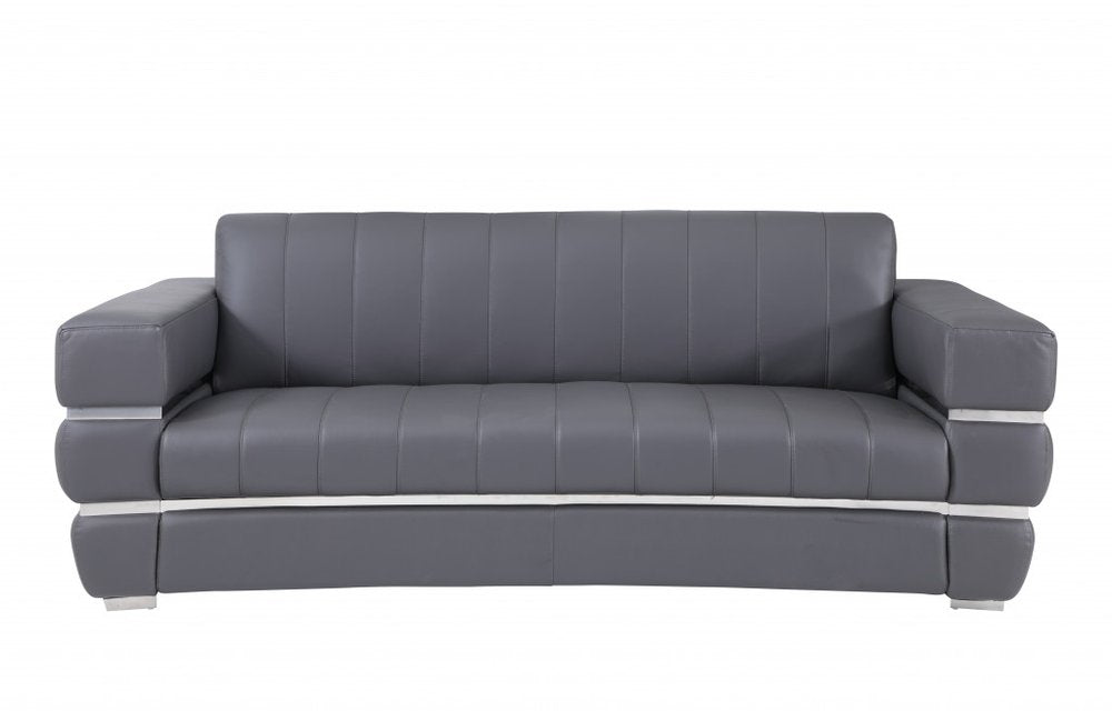 89" Dark Gray Italian Leather Sofa With Silver Legs HomeRoots