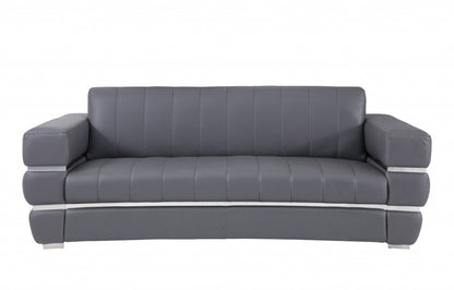 89" Dark Gray Italian Leather Sofa With Silver Legs HomeRoots