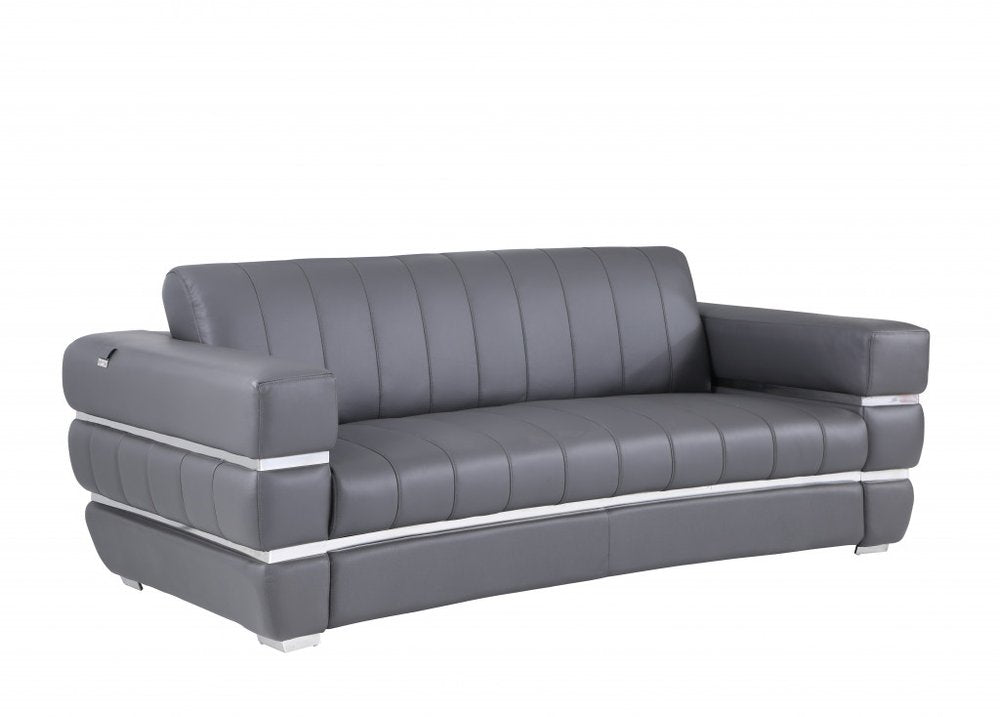 89" Dark Gray Italian Leather Sofa With Silver Legs HomeRoots