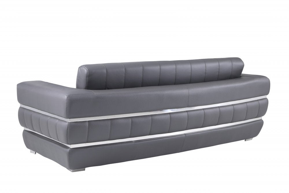 89" Dark Gray Italian Leather Sofa With Silver Legs HomeRoots