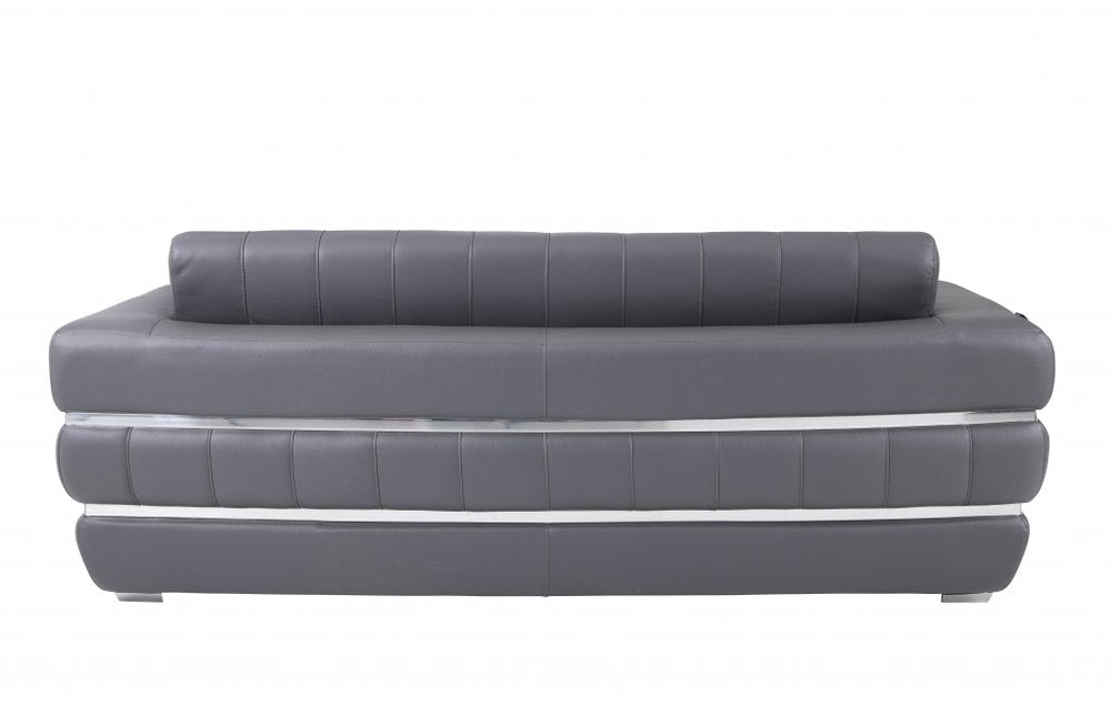 89" Dark Gray Italian Leather Sofa With Silver Legs HomeRoots