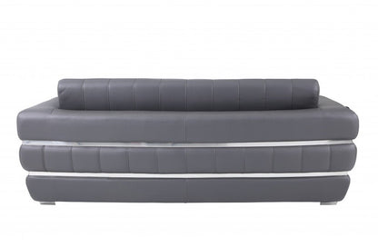 89" Dark Gray Italian Leather Sofa With Silver Legs HomeRoots