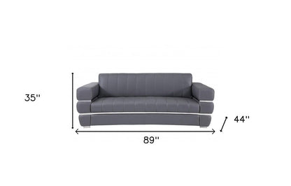 89" Dark Gray Italian Leather Sofa With Silver Legs HomeRoots