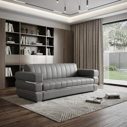 89" Dark Gray Italian Leather Sofa With Silver Legs HomeRoots