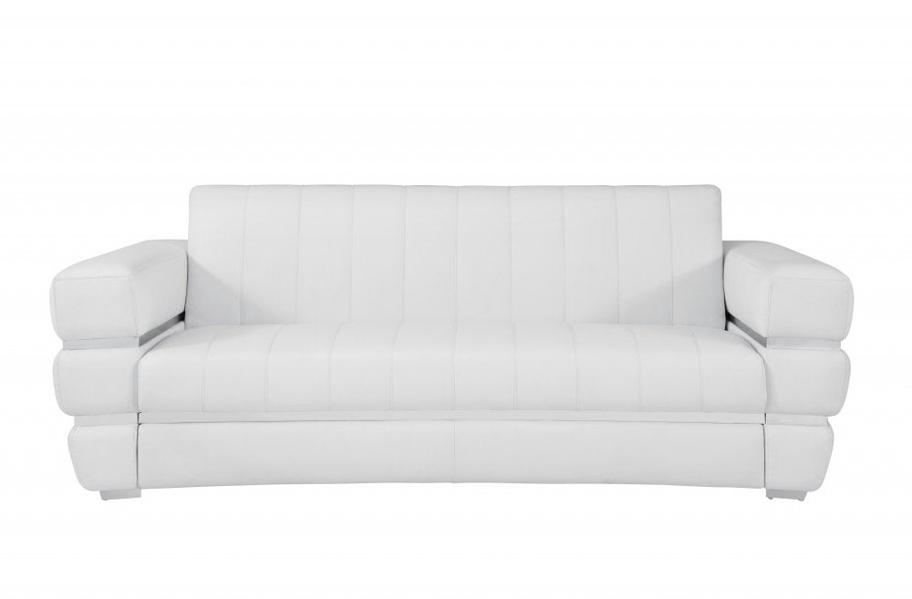 89" White Italian Leather Sofa With Silver Legs HomeRoots