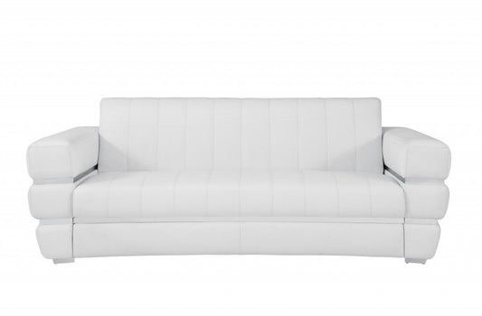 89" White Italian Leather Sofa With Silver Legs HomeRoots
