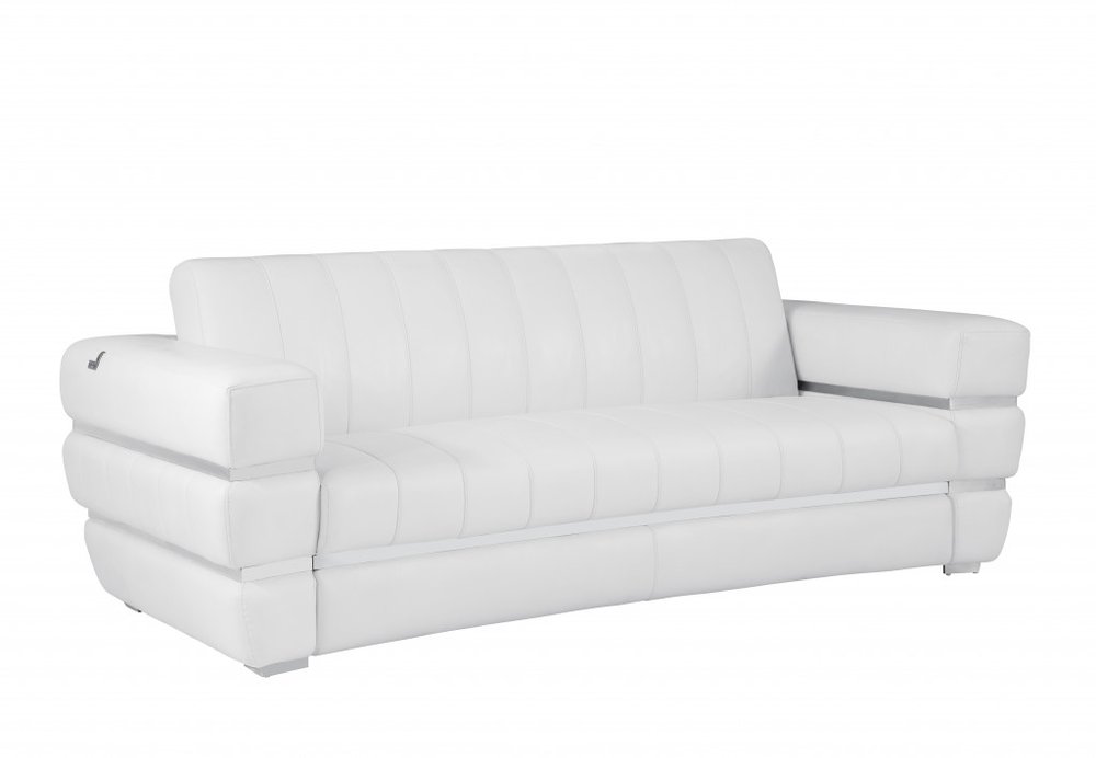89" White Italian Leather Sofa With Silver Legs HomeRoots