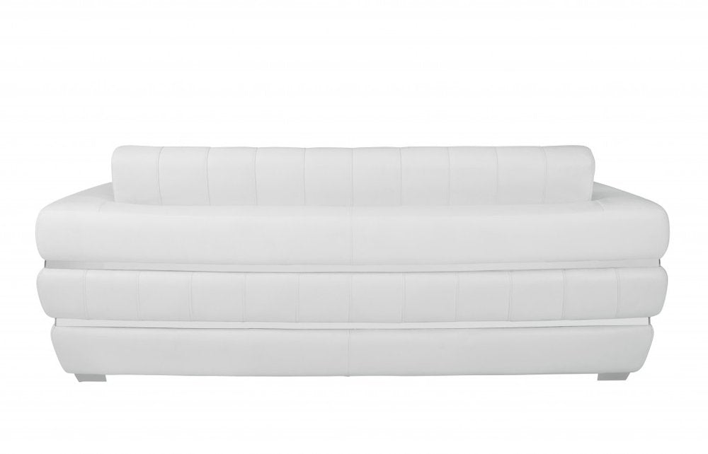 89" White Italian Leather Sofa With Silver Legs HomeRoots
