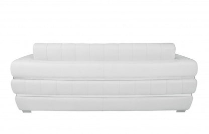 89" White Italian Leather Sofa With Silver Legs HomeRoots