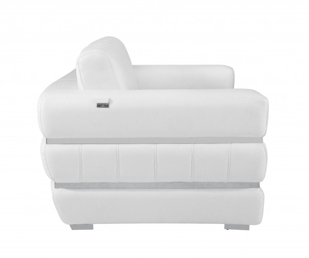 89" White Italian Leather Sofa With Silver Legs HomeRoots