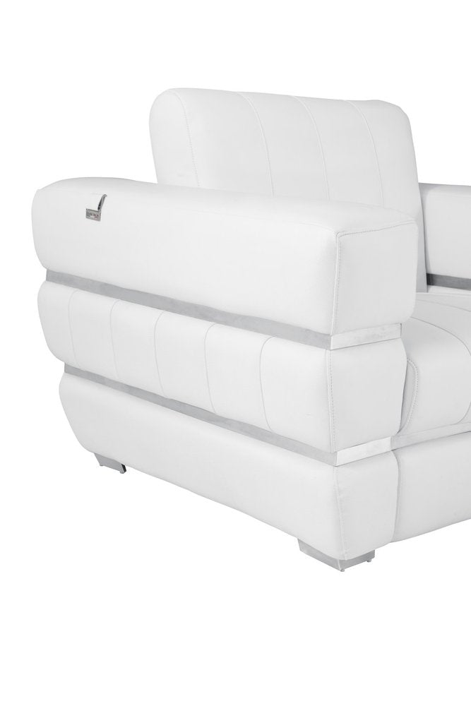 89" White Italian Leather Sofa With Silver Legs HomeRoots