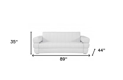 89" White Italian Leather Sofa With Silver Legs HomeRoots