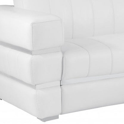 89" White Italian Leather Sofa With Silver Legs HomeRoots