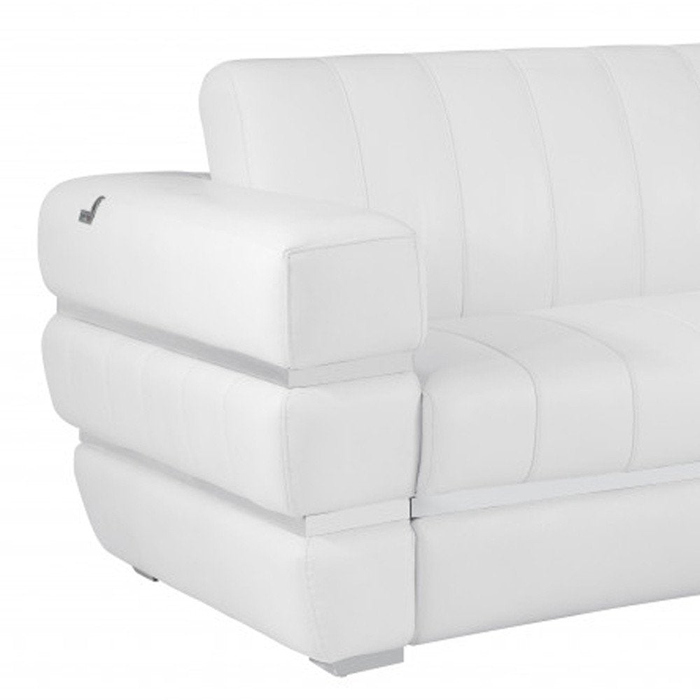 89" White Italian Leather Sofa With Silver Legs HomeRoots