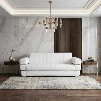 89" White Italian Leather Sofa With Silver Legs HomeRoots