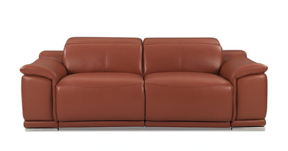 86" Camel Italian Leather USB Reclining Sofa With Silver Legs HomeRoots