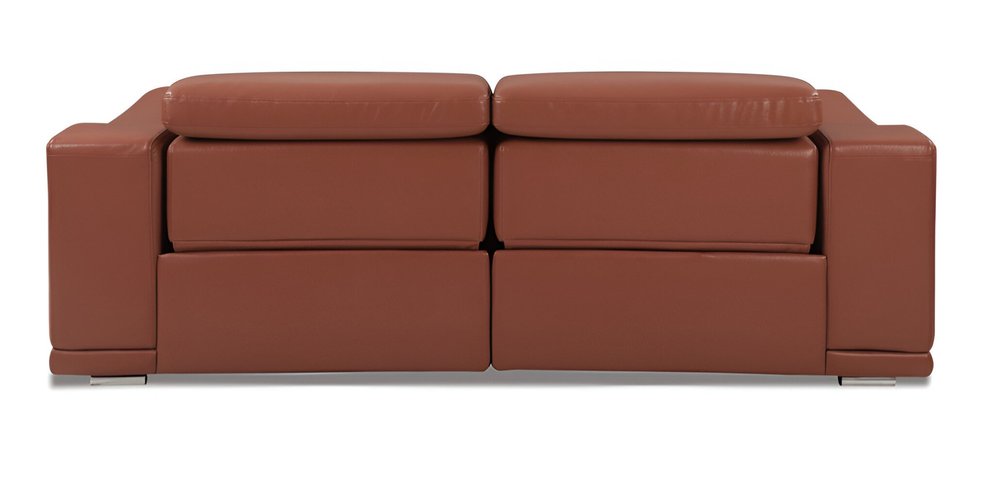 86" Camel Italian Leather USB Reclining Sofa With Silver Legs HomeRoots