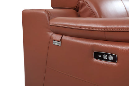 86" Camel Italian Leather USB Reclining Sofa With Silver Legs HomeRoots