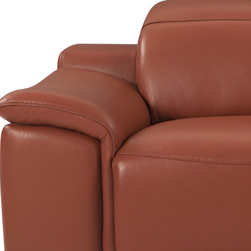 86" Camel Italian Leather USB Reclining Sofa With Silver Legs HomeRoots
