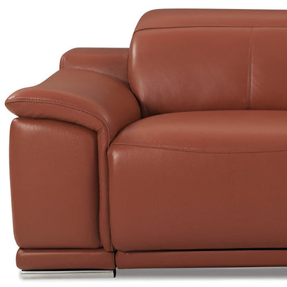 86" Camel Italian Leather USB Reclining Sofa With Silver Legs HomeRoots