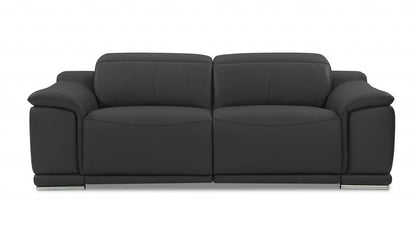 86" Dark Gray Italian Leather USB Reclining Sofa With Silver Legs HomeRoots